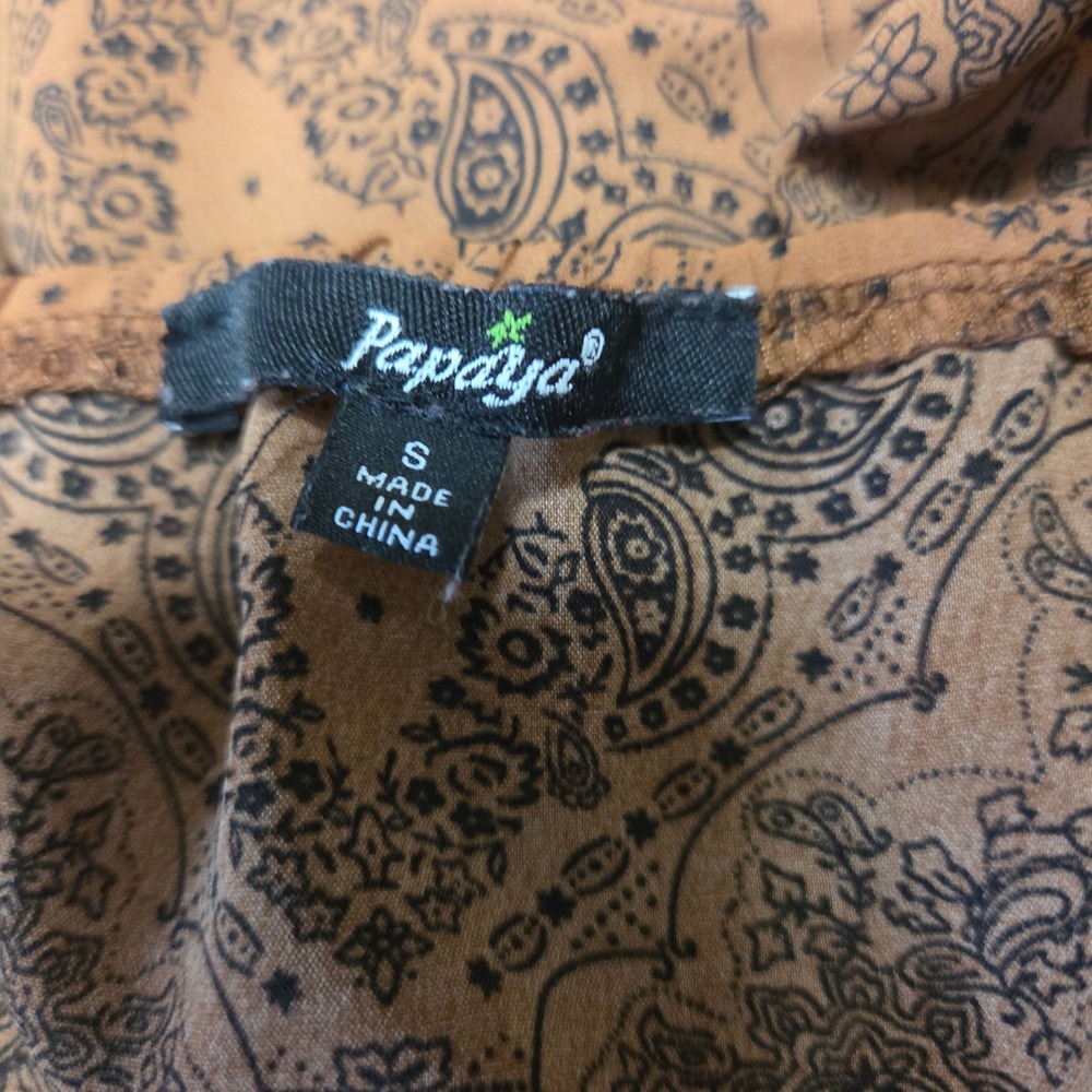 Papaya Brown Paisley Ruffle Tie Front Crop Top Size S Whimsigoth Retro Hippie - Picture 6 of 7